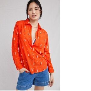 🍍Anthropologie🍍Maeve Classic
Embroidered Buttondown Shirt orange pineapple 12